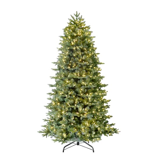 Puleo International 6.5Ft Pre-Lit Slim Noble Fir Artificial Christmas Tree, Warm White & Multicolor LED Lights in Green | 6.5 ft | Michaels®